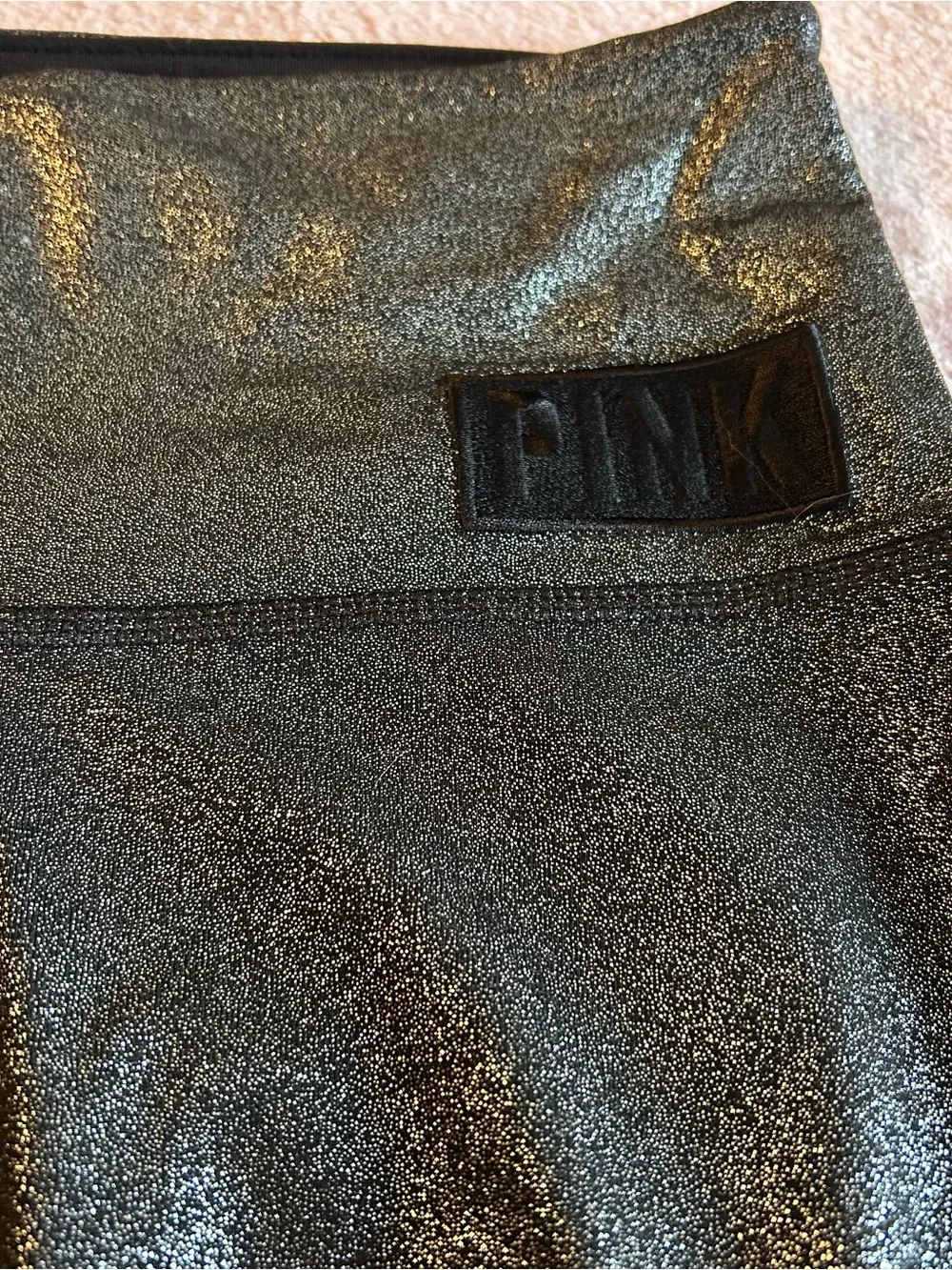 Victoria’s Secret PINK Ultimate Foil Slash Leggings black/silver ripped front M